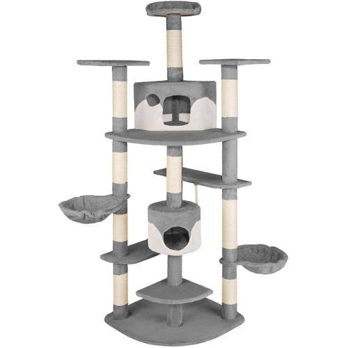 Tectake Arbre À Chat 201 Cm Fippi Griffoir D'angle Avec Corde De Jeu + 2 Hamacs Blanc / Gris