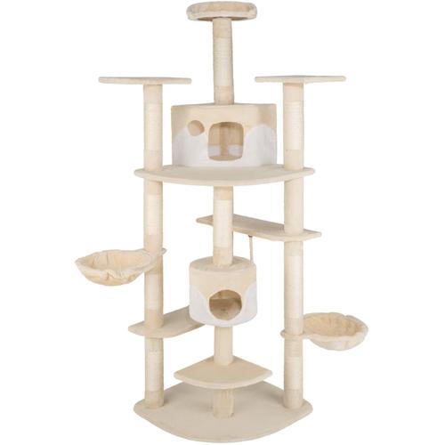 Tectake Arbre À Chat 204 Cm Nelly Griffoir 1 Corde + 2 Hamacs + 2 Cabanes Beige