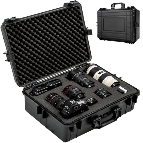 TECTAKE Caisson Valise pour Appareil Photo et Cam?ra, Etanche + 4 Inserts en Mousse 56 cm x 42 cm x 21 cm Noir