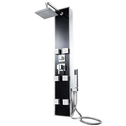 TECTAKE Colonne de Douche avec Pommeau, Douchette et Mitigeur - Fonction hydromassante- 120 cm x 18 cm x 8,5 cm Noir