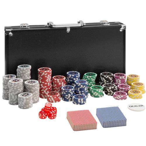 Tectake Coffret, Malette, Set De Poker 300 Jetons + 2 Jeux De 54 Cartes En Aluminium Noir
