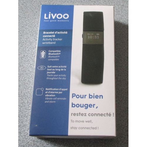 Bracelet D'activité Connecté Noir Livoo-Compatible Bluetooth®-Suit L'activité Au Long De La Journée-Indique Heure/Date/Distance Parcourue/Nombre De Pas/Calories Brûlées-Chargeur Usb Inclus