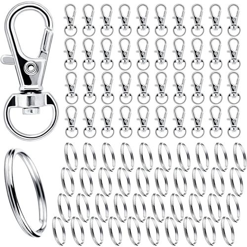 Pack de 80 porte-clés et anneaux avec mousquetons Argent