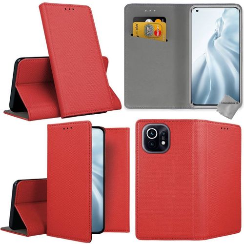 Housse Etui Coque Pochette Portefeuille Pour Xiaomi Mi 11 5g + Verre Trempe - Rouge Magnet