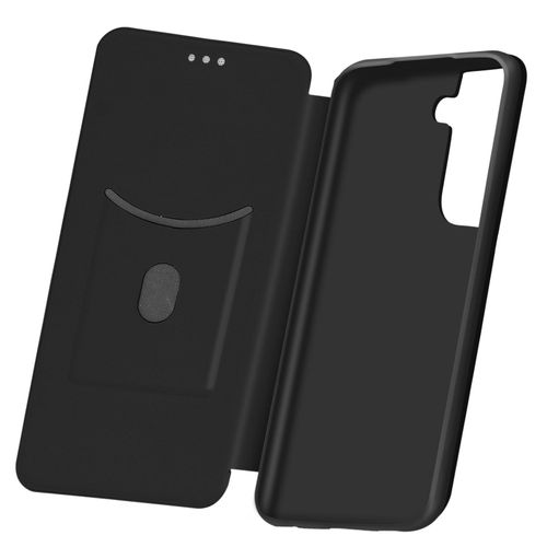 Housse Samsung Galaxy S21 Clapet Porte-Carte Dragonne Effet Carbone Noir
