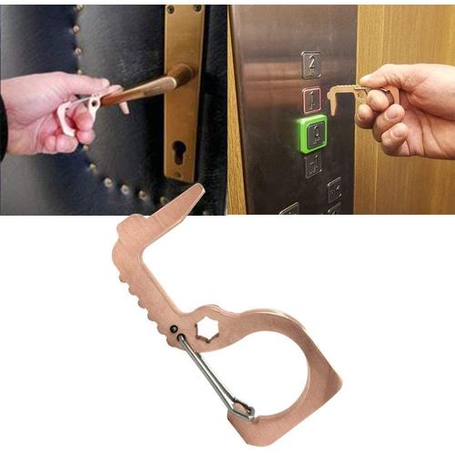 Ouvre-Porte En Laiton, Outil Portable Pour Appuyer Sur Un Bouton D'ascenseur, Antimicrobien, Ouvre-Porte, Clé De Poignée De Porte Portable En Métal