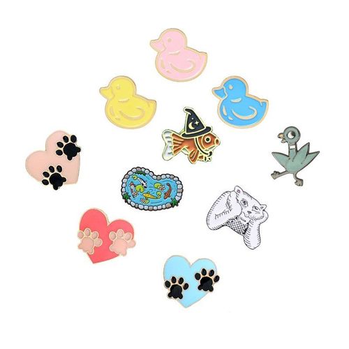 Jolie Broche En Émail Pour Étang De Poissons, Canard, Chat, Canard, Rose, Bleu, Jaune, Souvenir D'enfance, Épingle À Revers, Dessin Animé, Animal, Badge, Cadeau
