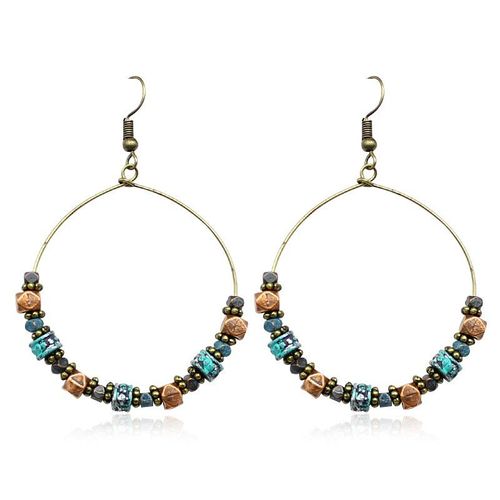 Boucles D'oreilles Avec Dangle Grand Cercle, Perles Colorées En Pierre De Résine, Comparateurs De Charme De Chakra, Boucles D'oreille Pour Femmes, Bijoux À La Mode