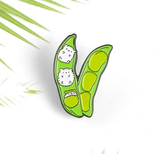 Mignon Dessin Animé Cosses Broche Vert Et Sain Aliments Gousses Haricots Et Lentilles Broche Blanc Hérisson Haricot Émail Vêtements Broches Pour Enfant