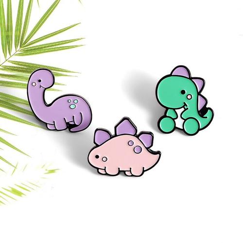 Broche De Revers Bébé Dinosaure Dessin Animé, Broche D'émail Stegosaur Diplodocus Tyrannosaure Rex Rose Violet Vert, Badge D'animaux De Couleur