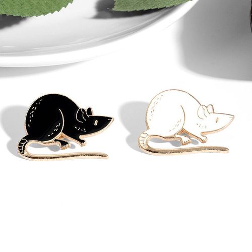 Noir Blanc Simulation Souris Forme Émail Broche Papillon Bouton Métal Vole Épinglette Belle Animal Sac Vestes Badge Bijoux