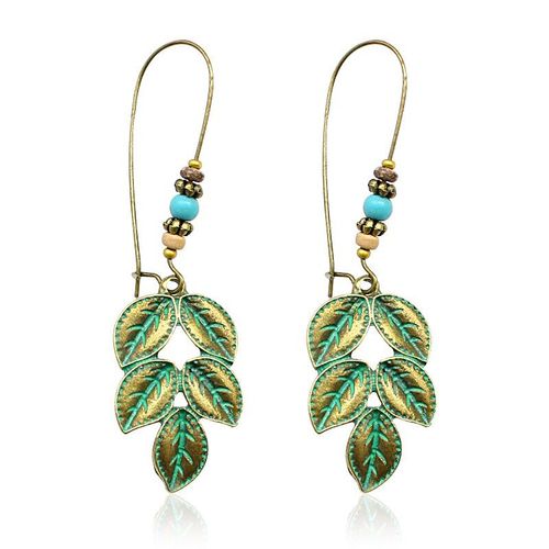 Bronze Boho Vert Feuilles Boucles D'oreilles Branche Boucles D'oreilles En Bois Perles Cintre Grandes Feuilles Boucles D'oreilles Pour Petite Amie