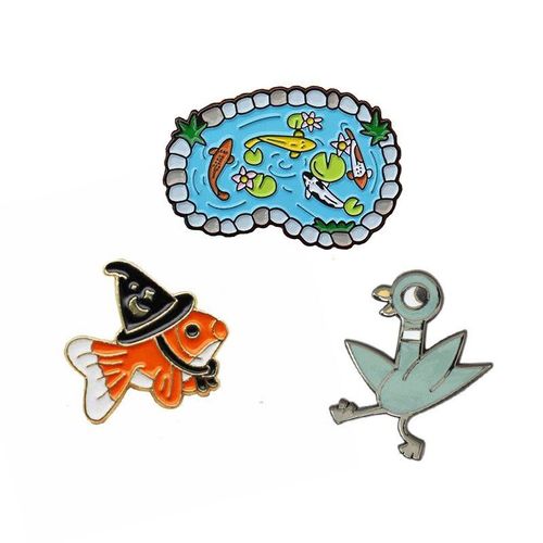 Étang Poisson Rouge Canard Émail Épinglette Badge Broche