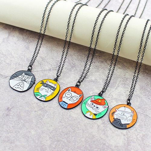 Happy Cat Famille Requin Vagues Cheval Chaton Noir Et Blanc Pendentif Collier Mignon Animal Collier Filles Fête Bijoux Accessoires