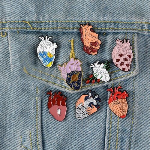 Broches De C¿Ur Et C¿Ur, Vaisseau Anatomique, Rouge, Noir, Blanc, Science Médicale, Vague Rose, Planète Cosmique, Amour Fait Mal, Badge