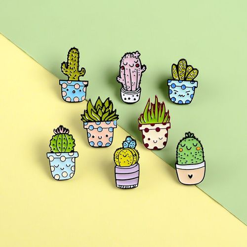 Vert Rose Botanique Cactus Broche Plante En Pot Barbelé Plantes Succulentes Belle Timide Esprit Visage Moucheté Pot De Fleurs Enfants Épingles Cadeaux