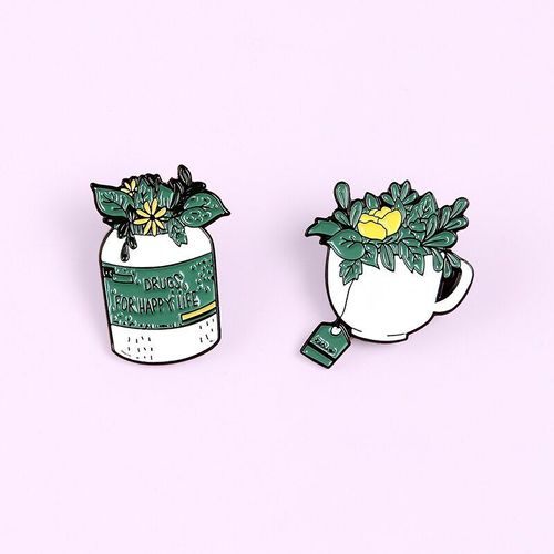Plantes Vertes En Pot Plante Botanique Fleur Marguerite Broches Pour Femmes Médicaments Pour La Vie Heureuse Badges Appariés Broches Pour Enfants