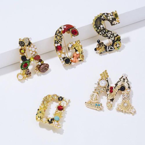 Broche En Cristal Et Perles Pour Femmes Adgms De Luxe Lettre Émail Perle Broche Pour Femmes, Mode Bal Occasion Broches Vêtements Accessoires