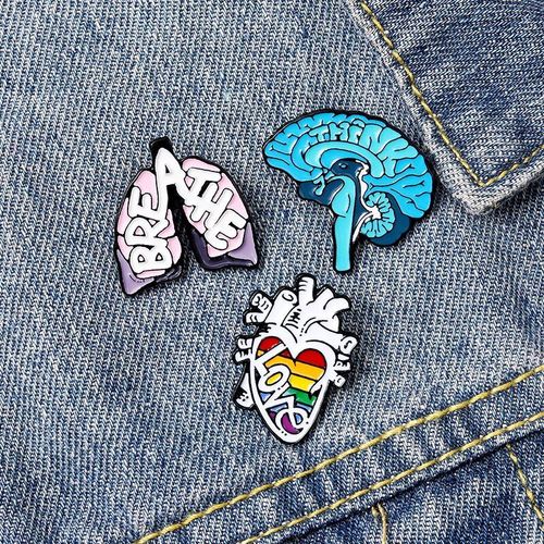 Broche En Émail Bleu Arc-En-Ciel, C¿Ur, Respirant, Organes Créatifs, Revers, Mode Vestes De Sac, Badge Personnalisé, Cadeaux Pour Amis