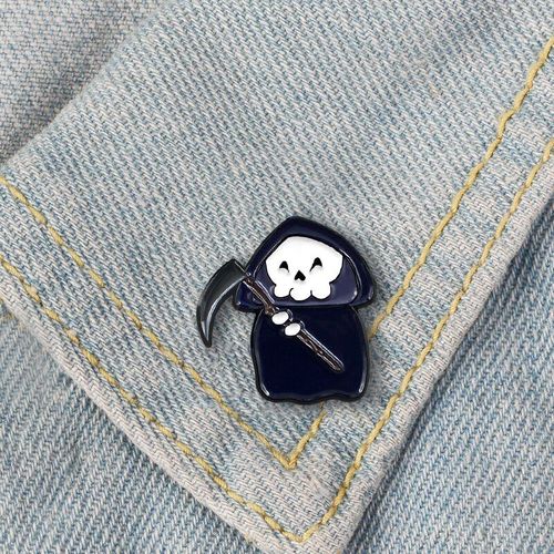 Robe Noire En Denim Gothique Pour Enfants, Jolie Broche Avec Crâne De Dessin Animé, Faucille, Hache, Badge En Émail, Cadeau Punk D'halloween