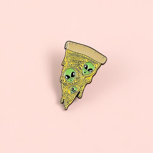 Broche Pour Hommes, Délicate Et Délicieuse Pizza Crâne Squelette Fantôme, Tête D'alien Vert Particulier, Fromage, Épingles À Bijoux Pendentifs