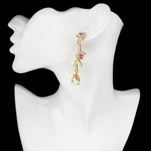 Boucles D'oreilles Longues Personnalisé Branche Dorée Incrustée Strass Rose Belle Arbre Branches Boucle D'oreille Pour Femmes Bijoux Élégants