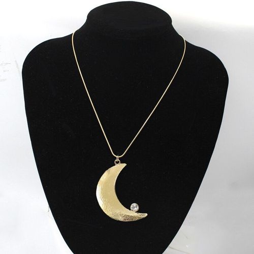 Collier Pendentif Croissant De Lune Doré Mosaïque Strass Zircon Mode Filles Cadeau De Fête Simple Généreux Pendentif Bijoux En Métal