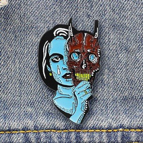 Deux Face Statue Artiste Émail Broches Visage Bleu Homme Larmes Avec Monstre Masque Broches Cadeaux Personnalisés Broches Et Broche Bijoux