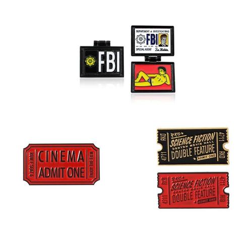 Broche Rabattable Pour Hommes Couchés Sur Le Dos, Accessoire Pour Accueillir Un Cinéma, Billets De Science-Fiction, Noir Et Rouge, Broche Cool Pour Décorer