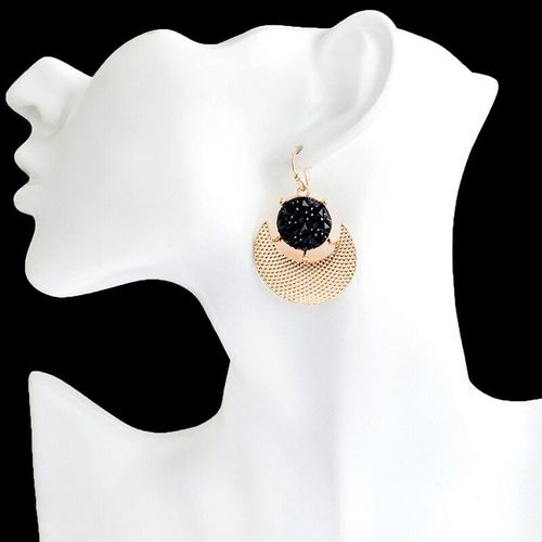 Lune Géométrie Cristal Mode Personnalité Boucles D'oreilles Noir Rond Strass Croissant Mode Glamour Fille Bijoux Cadeau