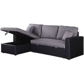 Canapé D'angle Convertible Avec Coffre "Alain" - 221 X 145 X 85 Cm - 3 Places - Gris / Noir