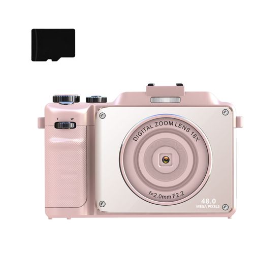 Appareil photo numérique 4K/48MP/zoom numérique 18X/mise au point automatique/double caméra carte mémoire 32 Go Rose
