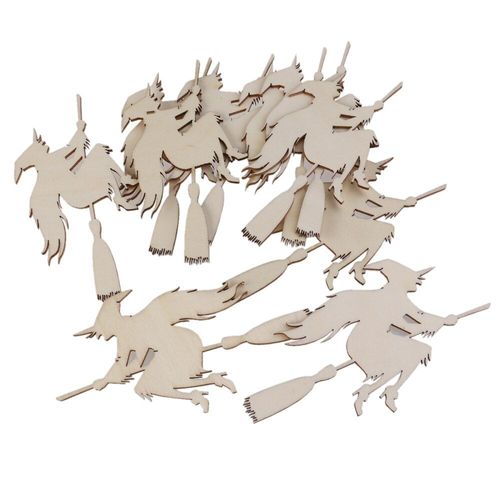 10 Pièces Embellissements En Bois Avec Décoration De Ficelle Sorcière Sur Le Pendentif Motif Balai