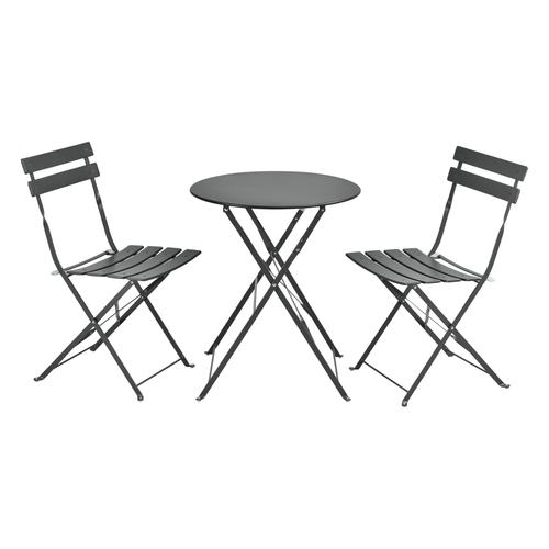 Set De Bistrot Moderne Meubles De Jardin Pliables Design Table Ronde 2 Chaises Pour Terrasse Balcon Acier Gris Foncé [En.Casa]