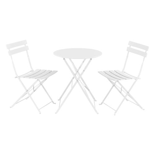 Set De Bistrot Moderne Meubles De Jardin Pliables Design Table Ronde 2 Chaises Pour Terrasse Balcon Acier Blanc [En.Casa]