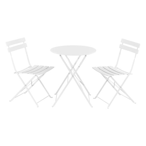 Set De Bistrot Moderne Meubles De Jardin Pliables Design Table Ronde 2 Chaises Pour Terrasse Balcon Acier Blanc [En.Casa]