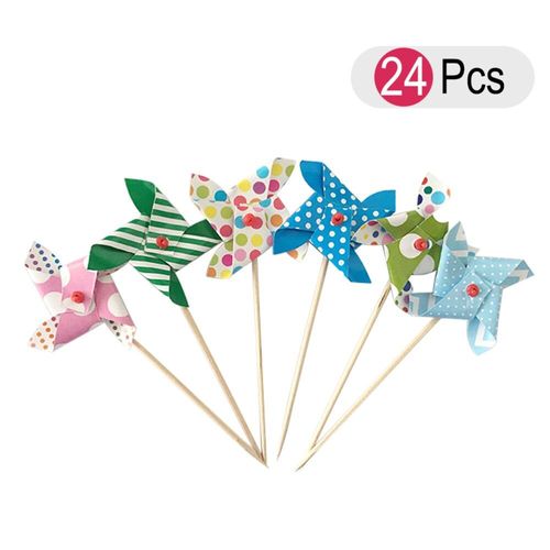 24 Pièces Belle Mini Moulin À Vent Pics Cupcake Décoration De Gâteau De Mariage Bébé Douche Fête Gâteau Décorations (Couleurs Aléatoires)