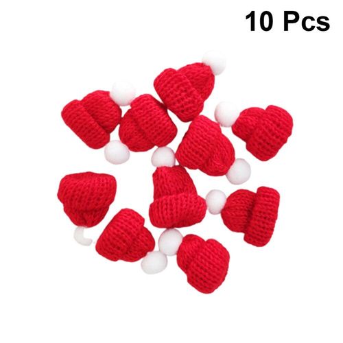 10 Pièces Tricoté Petit Chapeau De Noël Bonnet De Père Noël Chapeaux De Noël Coiffure Fête Faveurs Bricolage Accessoires (Rouge)