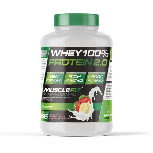 Whey 100% Protein 2kg_Fresa Y Platáno - Musclefit 