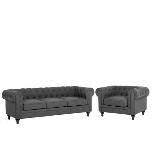 Ensemble Canapé Et Fauteuil En Tissu Gris 4 Places Chesterfield