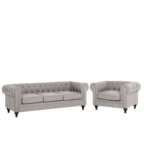Ensemble Canapé Et Fauteuil En Tissu Gris Clair 4 Places Chesterfield
