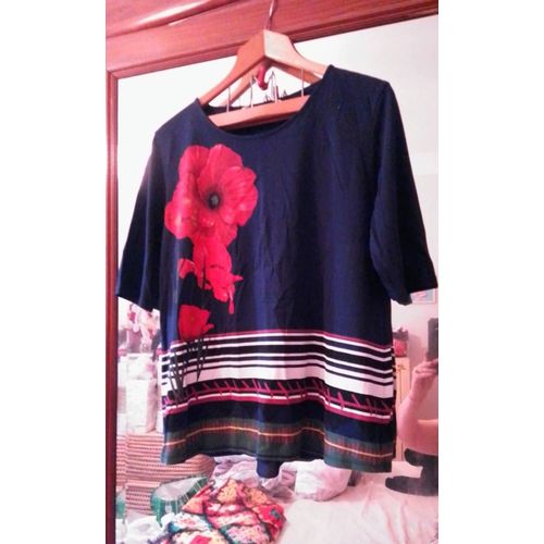 Tee-Shirt Marine Motifs Colorés 42 Xl Desigual.