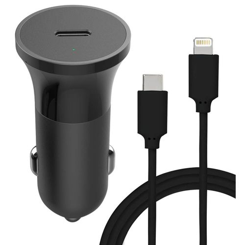 Chargeur Voiture 20w Power Delivery + Câble Usb C/Lightning Noir Bigben