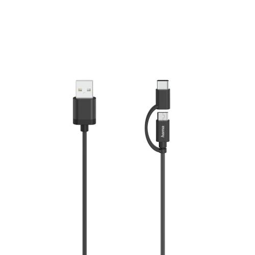 Câble micro-USB, 2 en 1, avec adaptateur USB-C, USB 2.0, 0,75 m