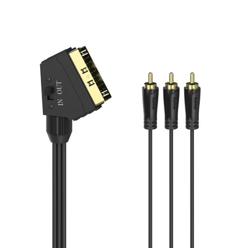 Câble vidéo, fiche péritel mâle - 3 f. RCA mâles (vidéo/stéréo), 1,5m