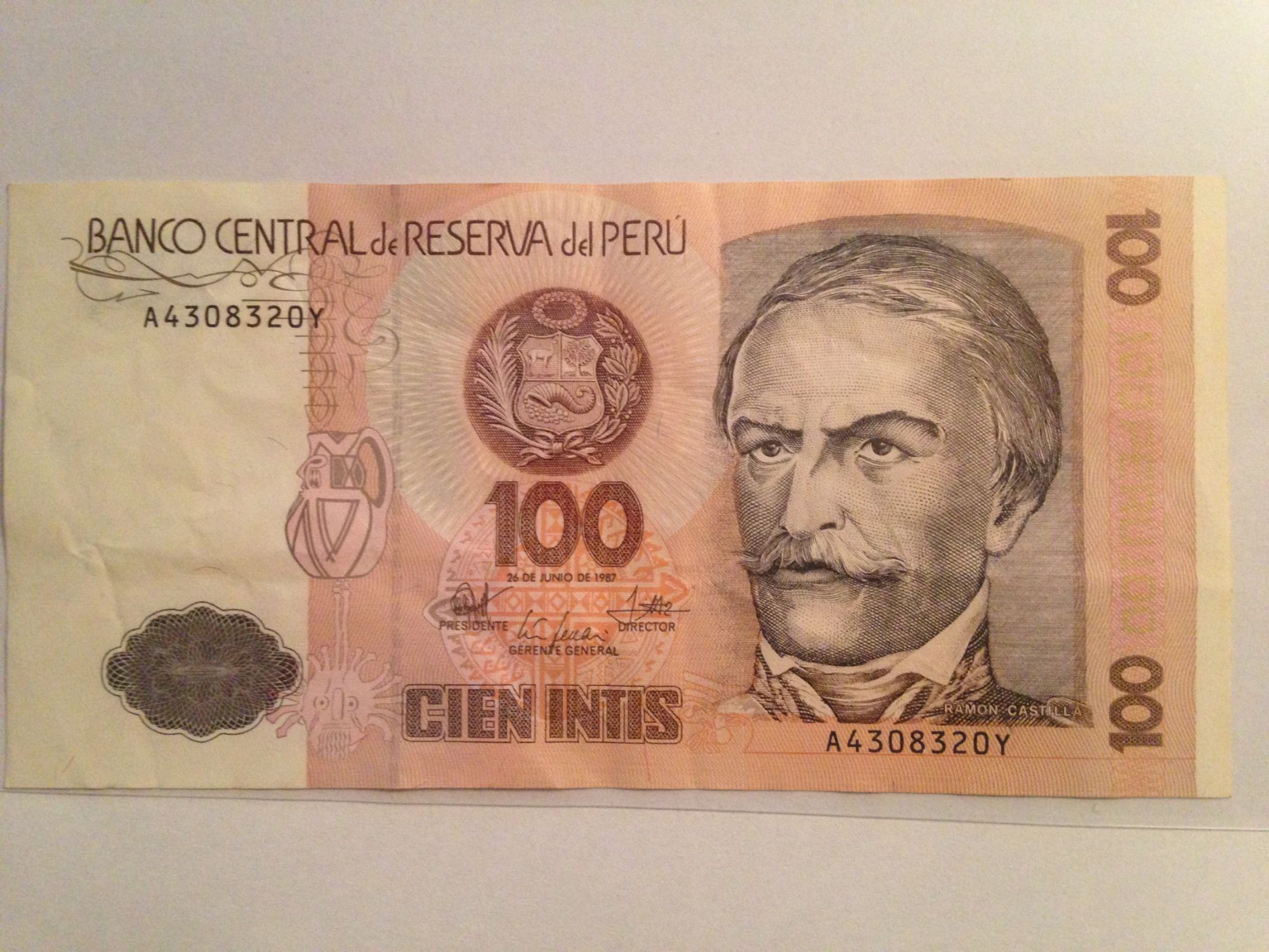 Billet - Pérou - 100 Intis