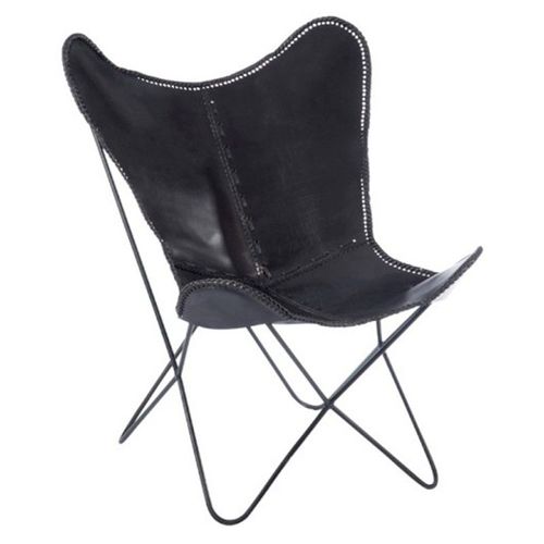 Paris Prix - Fauteuil Design En Cuir "Papillon" 92cm Noir