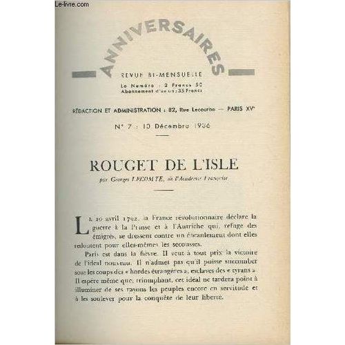 Rouget De L Isle - Anniversaire, Revue Bi-Mensuel, N°7 10 Décembre 1936