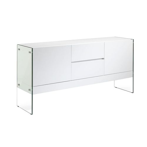 Buffet En Bois Blanc Et Verre Trempé