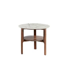 Table D'angle Ronde En Porcelaine, Marbre Et Noyer